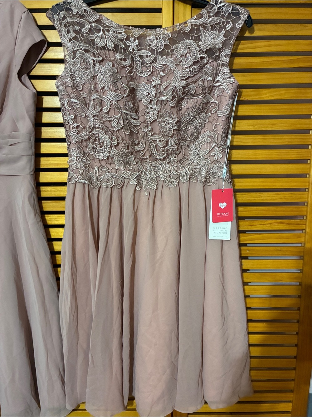 JJs House Blush Lace Bodice Chiffon Midi Dress NWT 14